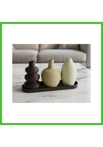 Vaveni 3d Baskı 3lü Dekoratif Vazo Seti Ve Sunum Tepsisi - Modern Minimalist Masa Dekoru Arz Çok Renkli