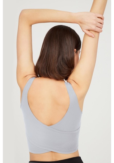 Los Ojos Gri Hafif Destekli Sırt Detaylı Kaplı Crop Top Büstiyer Cropped Gri