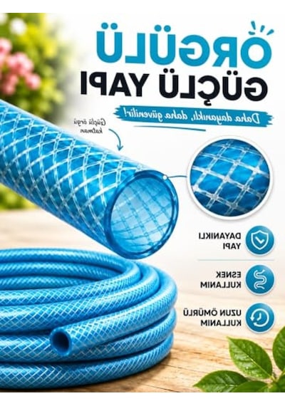 25 Metre Uzunluğunda 1/2" Örgülü Bahçe Sulama Hortumu, Dayanıklı Yeşil