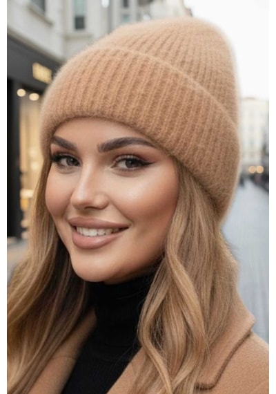Tezzgelsin Kadın Tüylü Soft Bere Tüylü Bere Camel