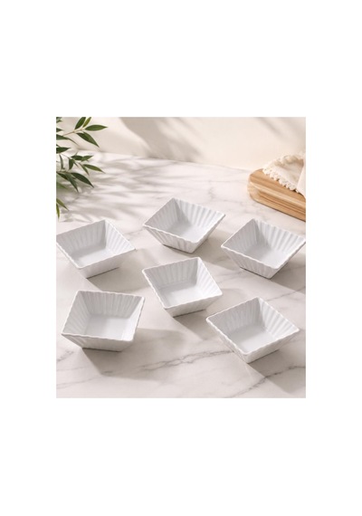Mini Kare Kahvaltılık Kase 6 Lı Set 7x7 Cm Seramik Çerezlik Sosluk Sunum Kasesi Beyaz