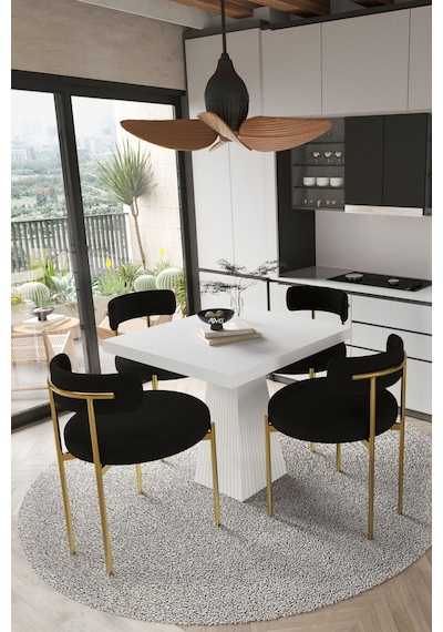 Avvio Arona Beyaz Lake Mdf Ayak 90x90 Yemek Masası Mutfak Masası 4 Kişilik Masa Takımı Teddy Sandalye Beyaz Avvio9884