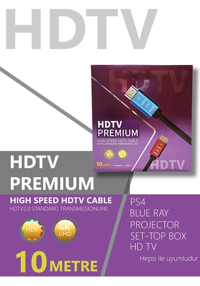 Hdtv Premium Yüksek Hızlı 4k Ultra Hd Hdmı 2.0 Ses Ve Görüntü Kablosu 10 Metre