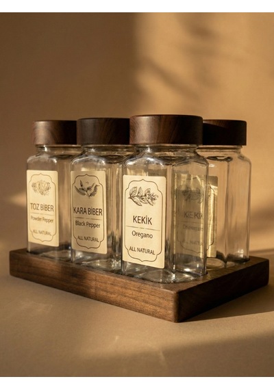 Leelahome 6'lı Set Ahşap Standlı Kare Baharatlık 140 Ml - Koyu Kahve Koyu Kahverengi