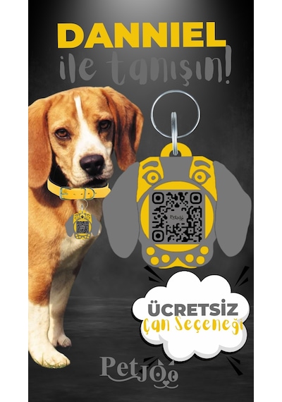 Petjoo 21.Danniel Gri-Sarı Qr'lı Köpek Künyesi