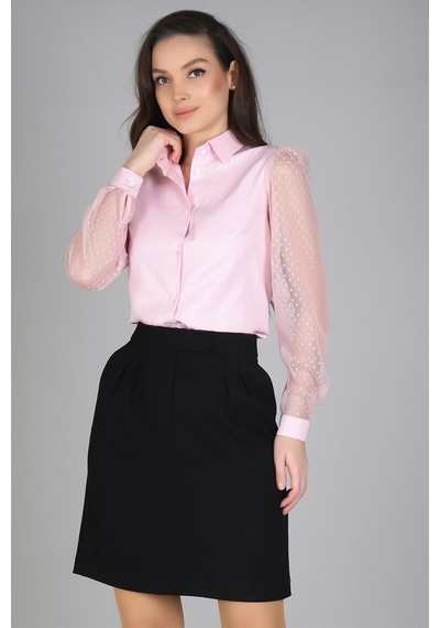 Sweetness Kadın Pudra Pembe Tül Kollu Uzun Kol Gömlek Pembe