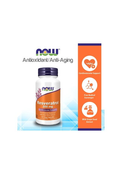 Now Foods Resveratrol Grape Seed Extract Antioxidants Brain & Cognitive 200 Mg 60 Veg Caps