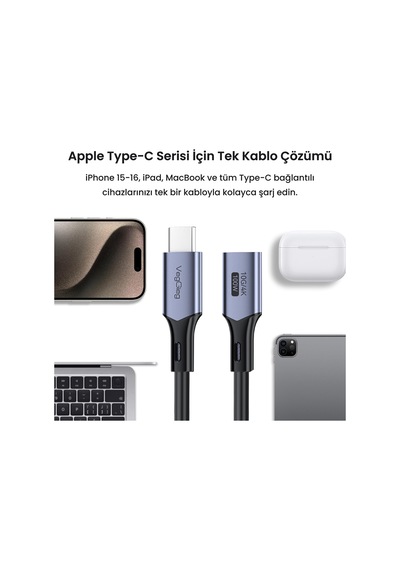 Usb 3.2 Gen 2 Type-c Uzatma Kablosu Usb-c 100w 10gbps 4k 60hz 1 Metre