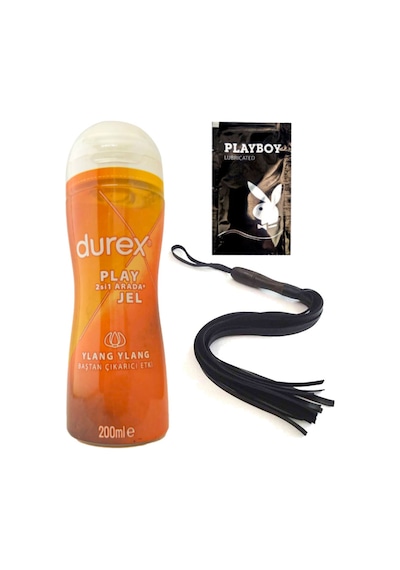 Durex Play 2si1 Arada Ylang Ylang Baştan Çıkartmaya & Kayganlaştırmaya Jel 200 Ml + Siyah Püsküllü Deri Kirbaç + Hediye