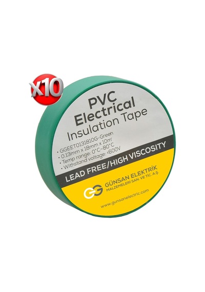 Yeşil Elektrik İzolasyon Bandı - 10 Adet 0.13 Mm Kalınlık 18 Mm Genişlik