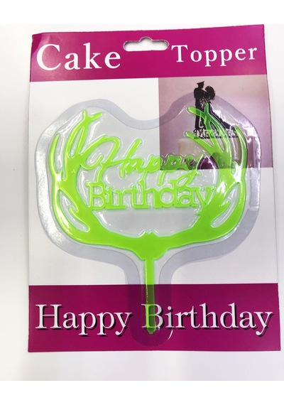 Happy Birthday Yazılı Yeşil Dallı Pasta Kek Çubuğu Renkli