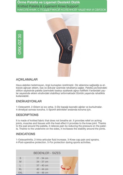 Örme Patella Ve Ligament Destekli Dizlik Orx -dz30