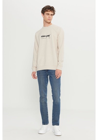 AC&Co / Altınyıldız Classics Erkek Bej 2 İplik Pamuklu Standart Fit Normal Kesim Bisiklet Yaka Sweatshirt Bej