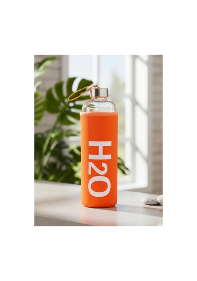H2o Kılıflı Pastel Renk Cam Matara 1000 Ml Turuncu