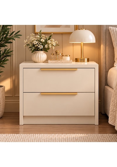 Bej Çekmeceli Gold Kulplu Komodin - Bej Mdf Komodin Bej Çekmeceli Gold Kulplu Komodin - Bej Mdf Komodin