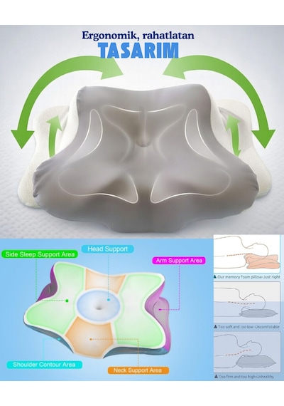 Simple The Pillow Queen Servikal Visco Yastık Mega Boy Ortopedik Boyun Yastığı Memory Foam Hafızalı Lüks Yastık Açık Gri