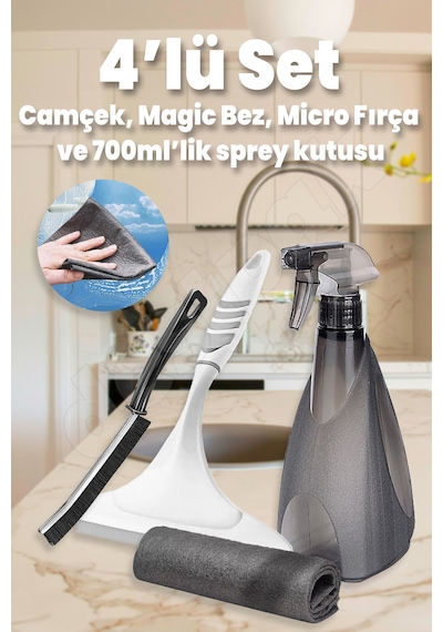 4'lü Set Pencere Cam Temizleme Seti - Camçek, 700ml Sprey Kutu Beyaz