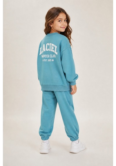 Eray Alp Kids Unisex Çocuk Turkuaz Baskılı Eşofman Takımı Günlük Rahat Kombin Mavi
