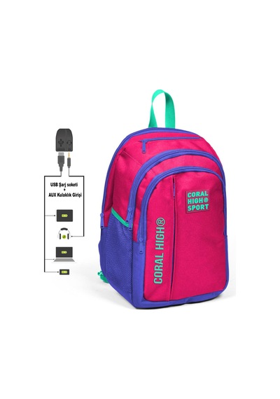 Coral High Sport Neon Mercan Lavanta Beş Bölmeli Usb Şarjlı Kulak