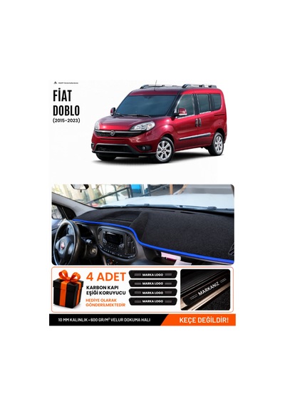 Fiat Doblo Tam Kapalı 2015-2023 Uyumlu Torpido Örtüsü, Torpido Kılıfı - Siyah Mavi