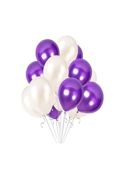 90 Adet Metalik Sedefli Parlak Mor Ve Beyaz Balon