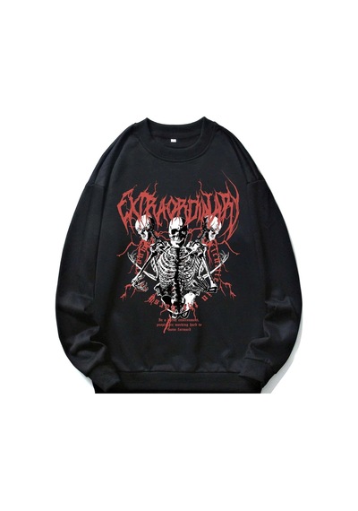 Startmore Adrift Romwe Guys Letter Skull Graphic Sweatshirt Siyah Siyah