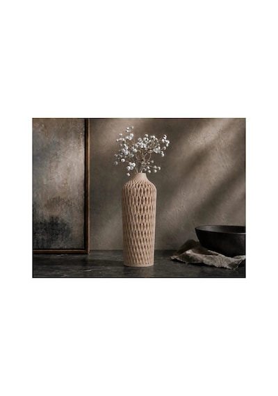 Diamont Mat Beige Vazo Modern Dekoratif 3d Baskı Vazo 137x250 Mm Çok Renkli