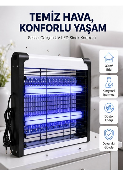 Elektrikli Uv Led Sinek Öldürücü Sessiz Çalışan Böcek Tuzağı - Lisinya