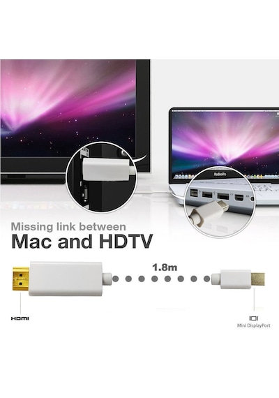 Apple Uyumlu MacBook Mini Displayport Thunderbolt To Hdmi Kablo 1.8M