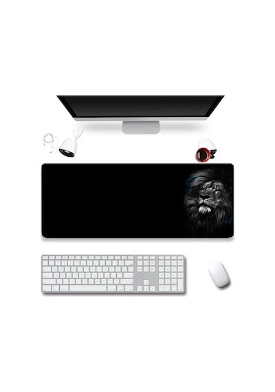 Sonictouch Ultragrand Mavi Gözlü Aslan Dikişsiz Xxl Gaming Oyuncu Masaüstü Siyah Beyaz Klavye Mouse Mousepad