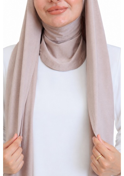 Modish Group Penye Boyun Kapamalı Şal Başörtü Hazır Giyim Turban Esnek Jersey Şal Açık Vizon