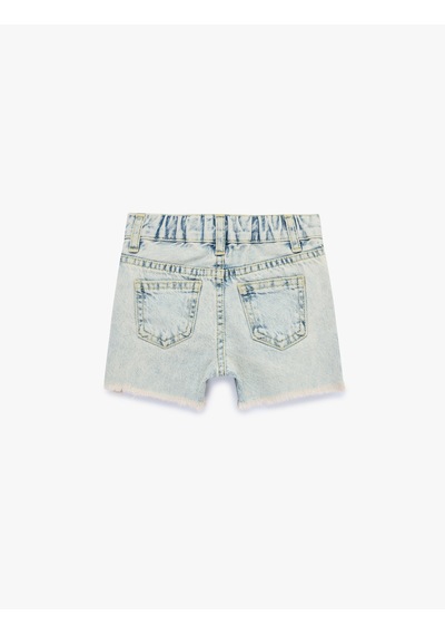 Koton Fiyonk Nakış Detaylı Cepli Pamuklu Denim Şort Lıght Indıgo 6smg40022ad Açık Mavi