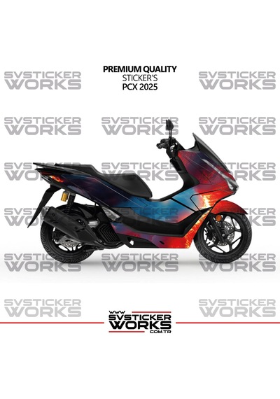 Honda Pcx Kaplama Sticker Magma Design Motor Kaplama Modeli Hazır Kit 2025 Uyumlu Kırmızı