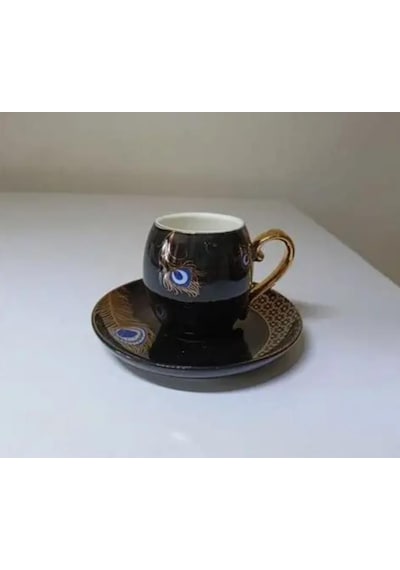 Acar Good Luck Siyah 6'lı Porselen Kahve Fincan Takımı Kaı-011694