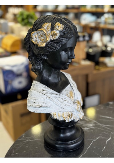 Dekoratif Beyaz Gold Detaylı Ophelia Heykel Biblo Obje-5043