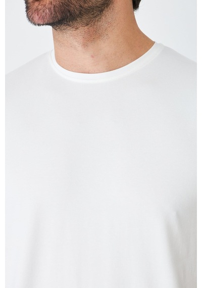 Beyaz Bisiklet Yaka Basic T-shirt Ekru
