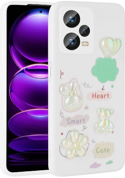 Xiaomi Redmi Note 12 4g Kılıf Kabartma Figürlü Parlak Zore Toys Silikon Kapak Beyaz