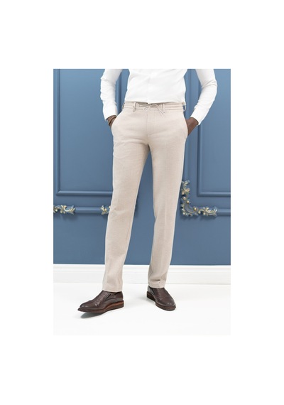 Ecer Regular Fit Beli İplikli Yan Cepli Astarsız Kışlık Kumaş Pantolon Krem