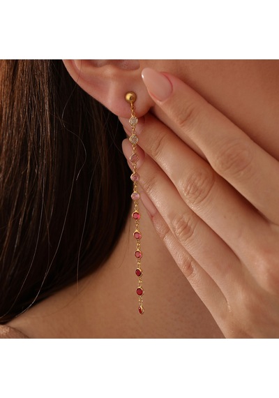 Queen Silver Jewelry 925 Ayar Gümüş Kırmızı Renk Geçişli Küpe Altın