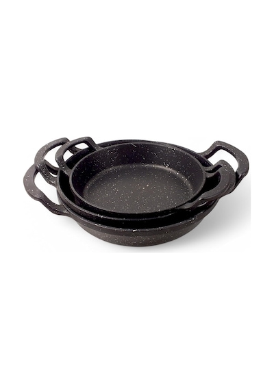 3'lü Döküm Sahan Seti, 3'lü Yumurta, Omlet Tavası, 3 Boy Döküm Siyah Granit Sahan Tava 22cm-20