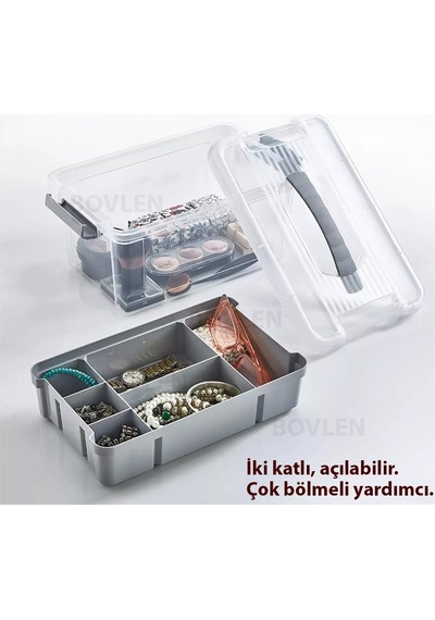 Büyük Boy Bölmeli Organizer Kutu 9 Litre - Şeffaf Tasarım Saklama