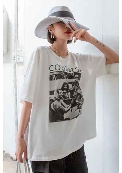 Startmore Kadın Beyaz Cosinessoversize T-shirt