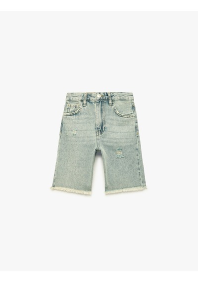 Koton Yıpratma Detaylı Pamuklu Cepli Denim Şort Lıght Indıgo 6skb40018td Açık Mavi