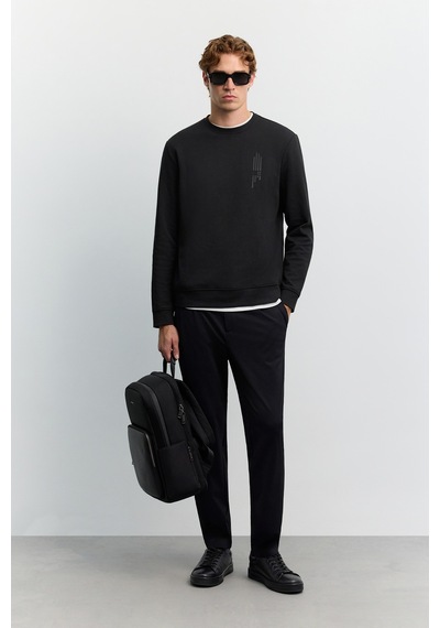 Avva Erkek Siyah Bisiklet Yaka Kolay Ütülenen Baskılı Pamuklu Regular Fit Sweatshirt A62y1297