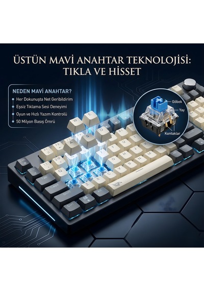 Mavi Switch, Hot Swap, Eva Süngerli - Rgb Kablolu Mekanik Oyuncu Klavyesi, Knob Kontrollü Ses Ve Işık Ayarı, Numpadli Full Size Gaming Keyboard, Türkçe Q Klavye, Gasket Yapı Rgb Gaming Kablolu Klavye Mavi Switch, Hot Swap, Eva Süngerli - Rgb Kablolu Mekanik Oyuncu Klavyesi, Knob Kontrollü Ses Ve Işık Ayarı, Numpadli Full Size Gaming Keyboard, Türkçe Q Klavye, Gasket Yapı Rgb Gaming Kablolu Klavye