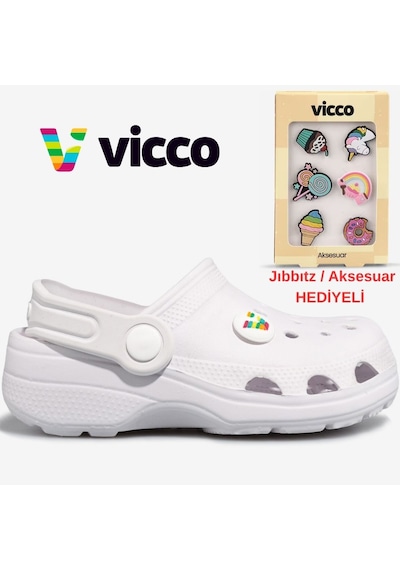 Vicco Didim Jıbbıtz Aksesuar Hediyeli Ortopedik Unisex Çocuk Terlik Beyaz