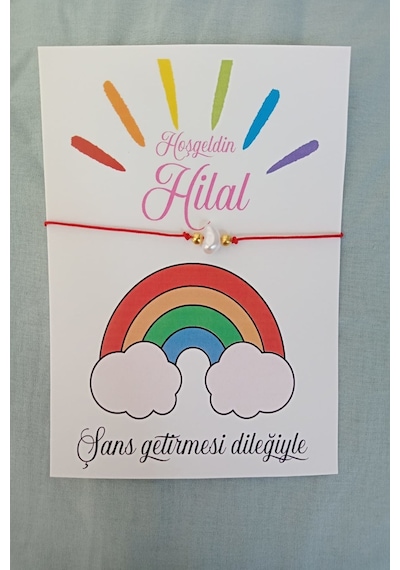 20 Adet Gökkuşağı Kartlı Şans Bilekliği - Bebek Hediyelik - Mevli