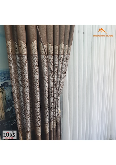 Lüks Kahverengi Fon Pano Perde Sık Pile Tek Kanat - Modern House Kahverengi