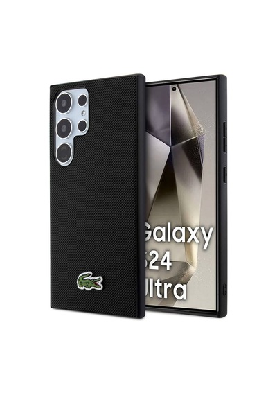 Galaxy Uyumlu S24 Ultra Kılıf Lacoste Lisanslı Pu Pike Desenli Arka Yüzey İkonik Timsah Dokuma Logolu Siyah