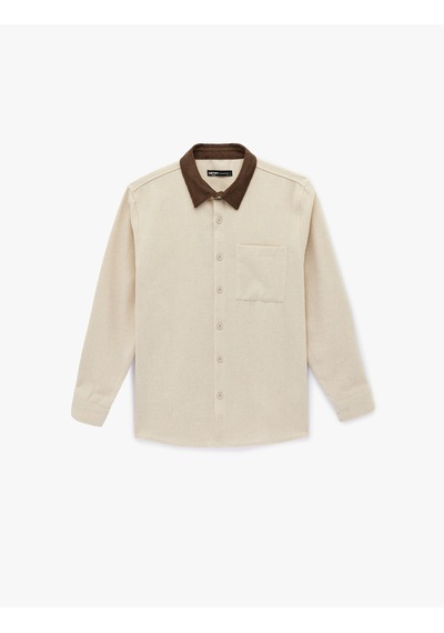 Koton Regular Fit Cepli Renk Kontrastlı Klasik Yaka Uzun Kollu Gömlek Bej 6wam60235hw Ekru Koton Regular Fit Cepli Renk Kontrastlı Klasik Yaka Uzun Kollu Gömlek Bej 6wam60235hw Ekru